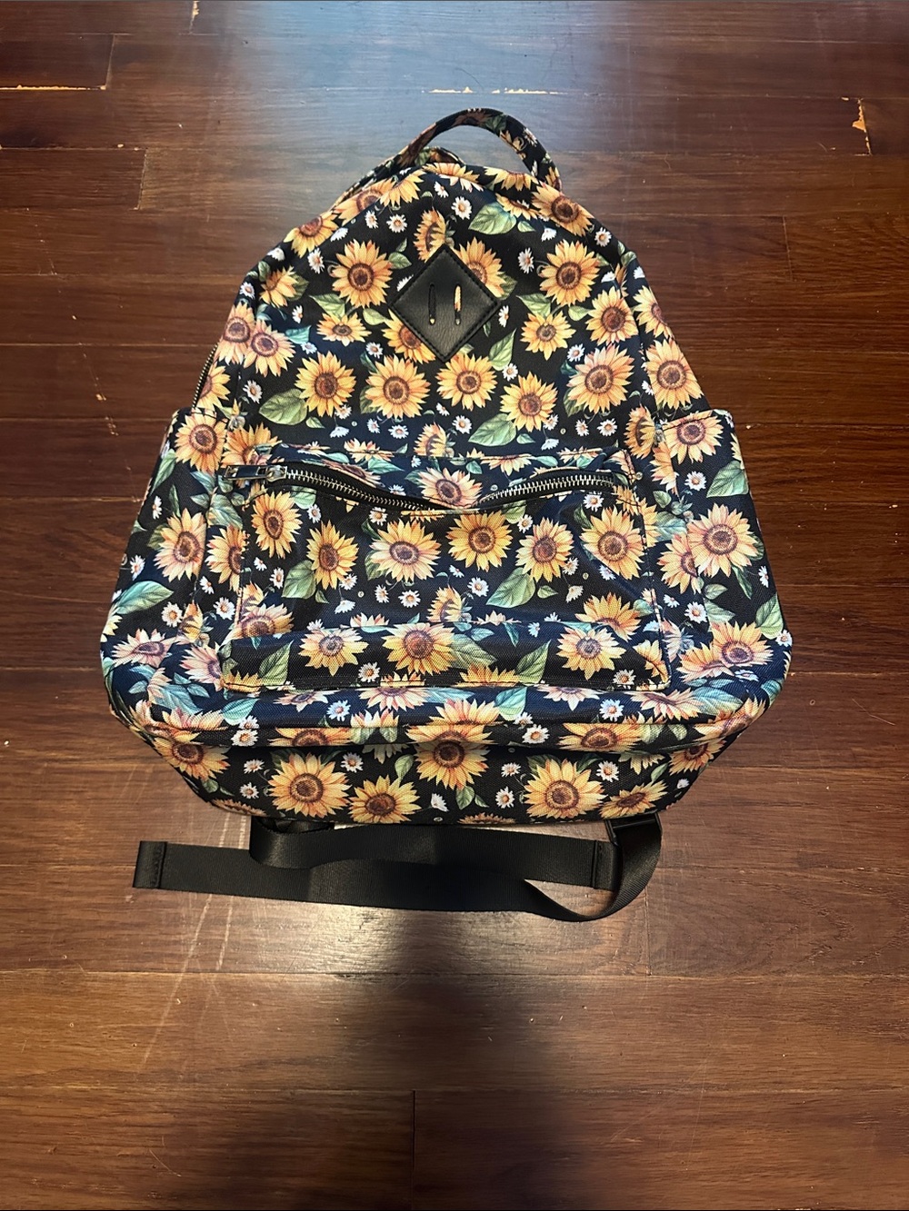 Sunflower Print Backpack - Black Background